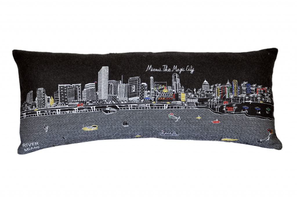 HomeRoots Grey 35' Black Miami Nighttime Skyline Lumbar Decorative Pillow