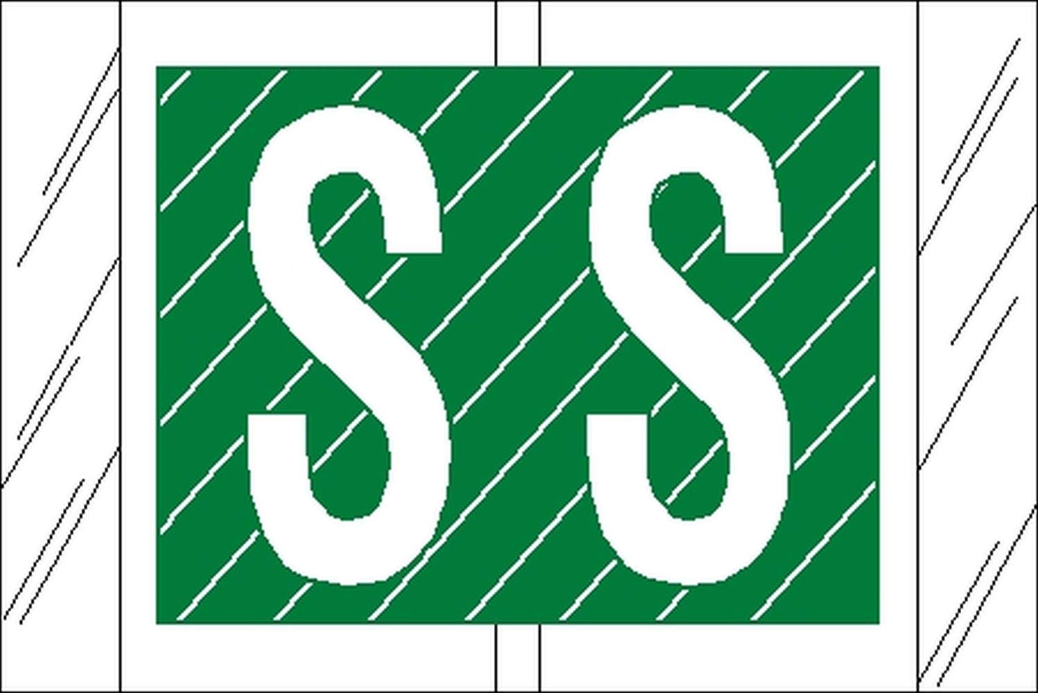 Tabbies Original Col'R'Tab 12000 Series Alpha Labels, Green, S', 1'H X 1-1/2'W, Heavy Duty & Fade-Resistant, Made In The Usa,