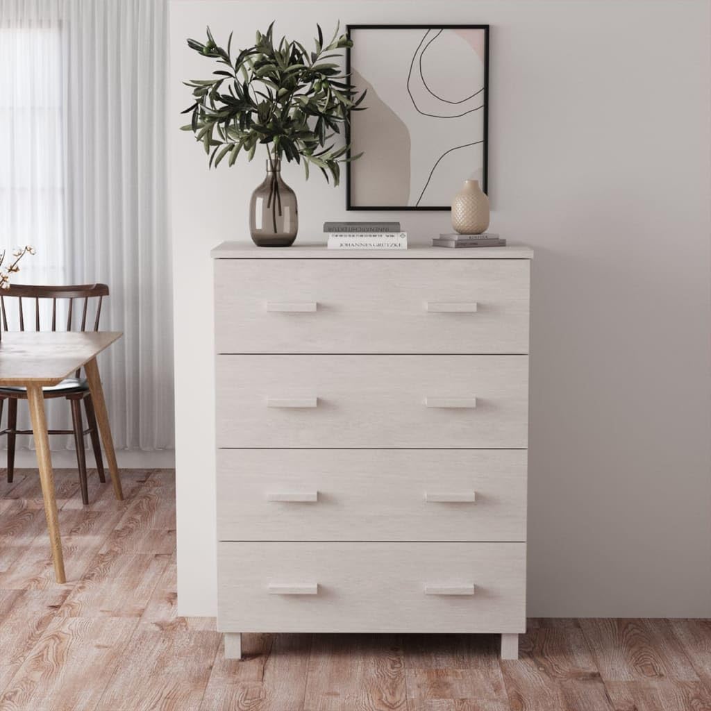 vidaXL HAMAR Sideboard - Solid Wood Pine & MDF - White, 31.1"x15.7"x40.7" - Decorative and Practical Addition to Any Decor, 4 Drawers for Ample Storage