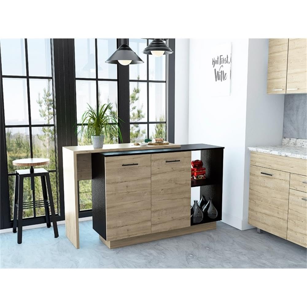 FM FURNITURE Aspen Kitchen Island with Two Exposed Shelves and One Drawer with Three divisions