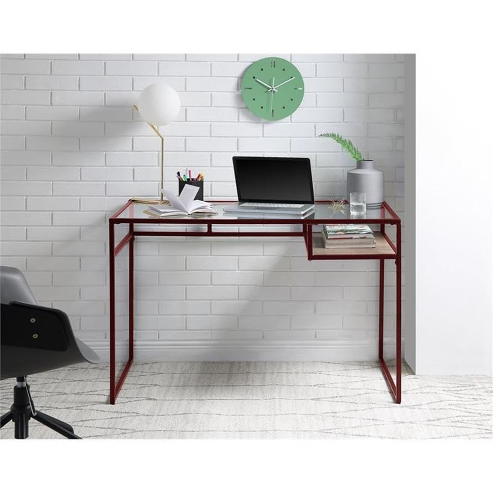 Acme Yasin Glass Rectangle Top 1-Shelf Writing Desk - Thumbnail 4