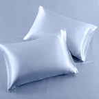 Siinvdabzx 3-Piece Set Satin Twin Xl Fitted Sheet & 2 Pillowcase, Baby Blue Silky Soft Fitted Bottom Sheet Twin Extra Long Bed S