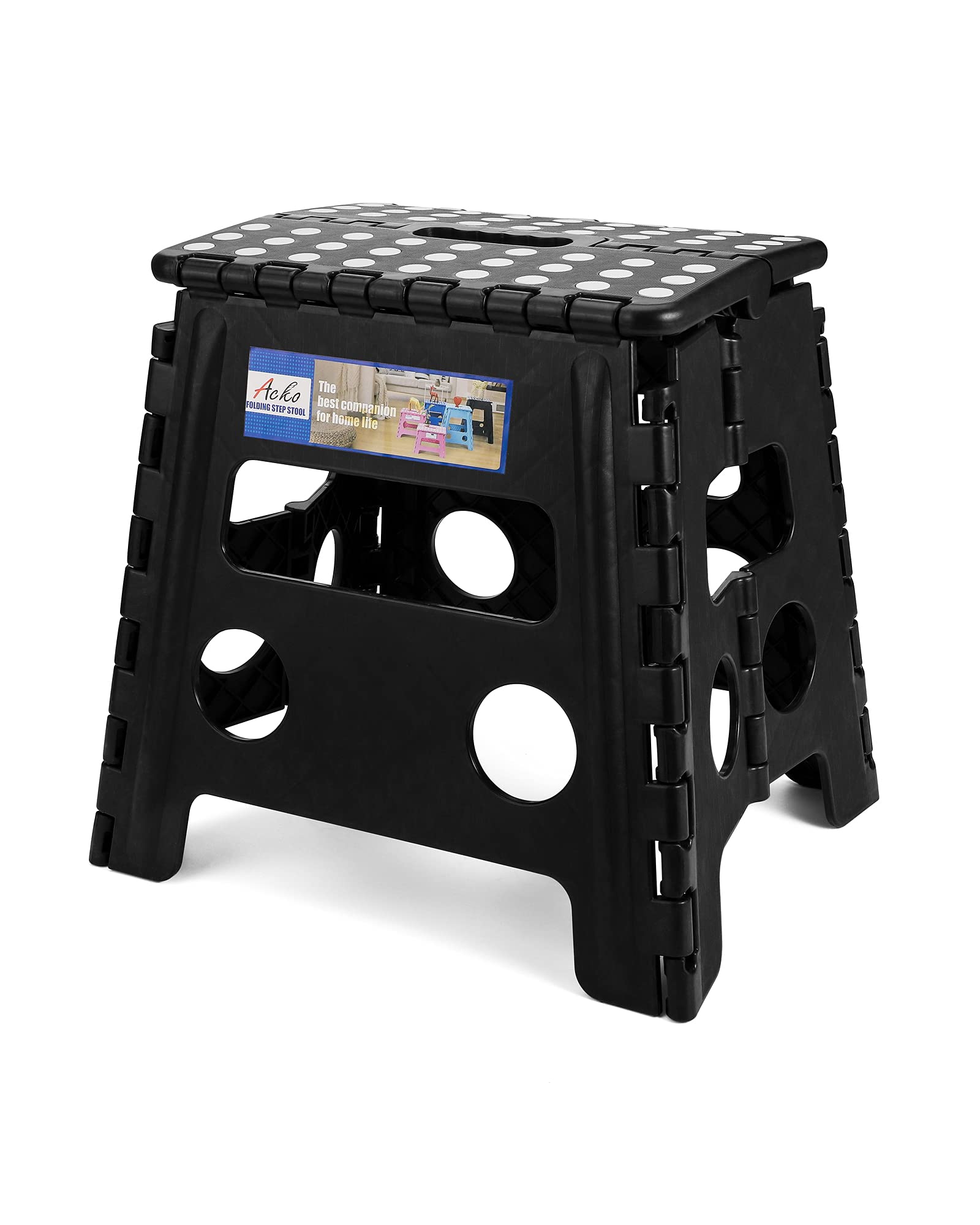 Acko Folding Step Stool 13 Inch Heavy Duty Plastic Foldable Step Stool For Kids And Adults, Small Collapsible Fold Up Stepping Stool 1 Pack
