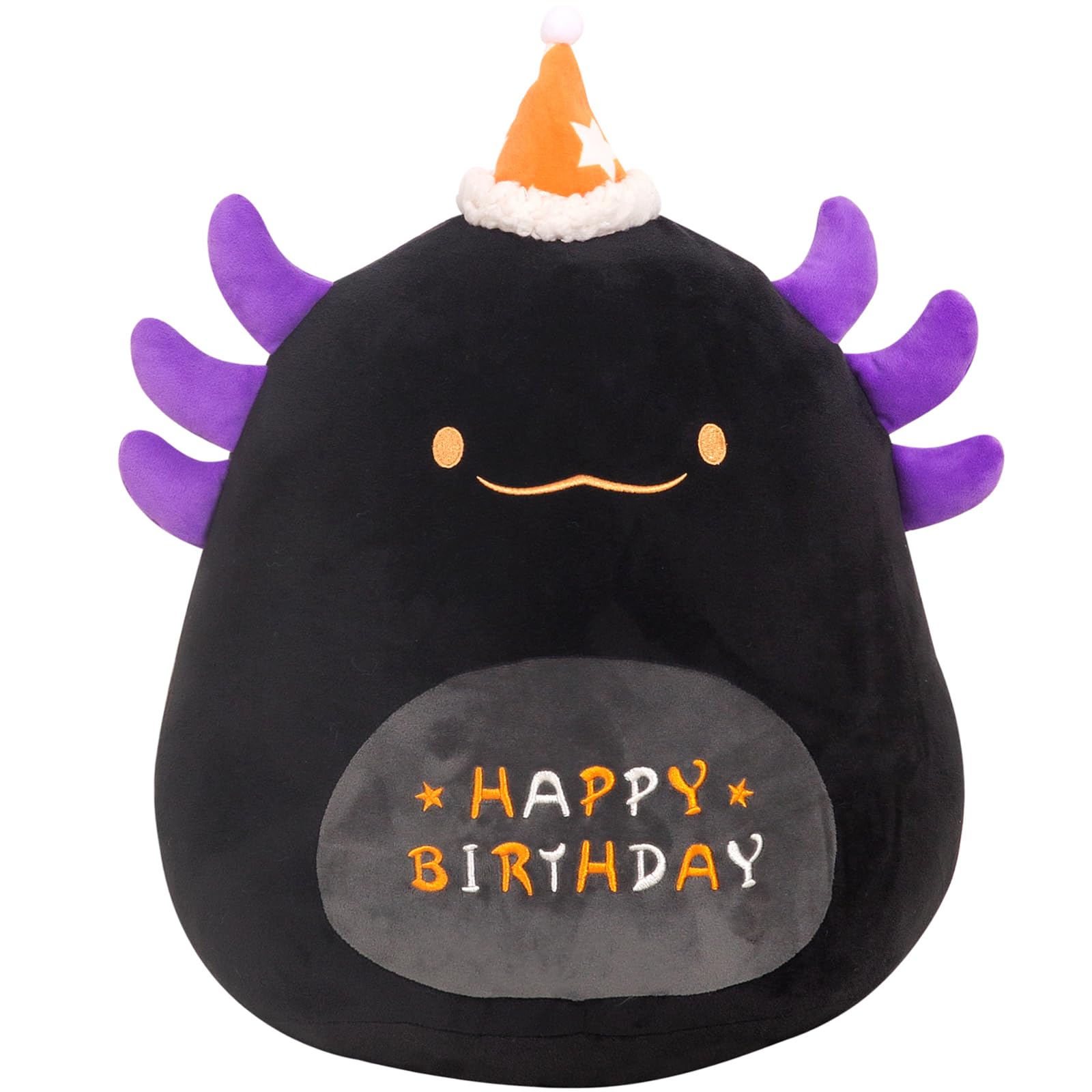 Haijunya 16 Inch Happy Birthday Axolotl Plush Pillow, Soft Black Axolotl Plushies Toy, Cute Axolotl Stuffed Animal Home Room Dec