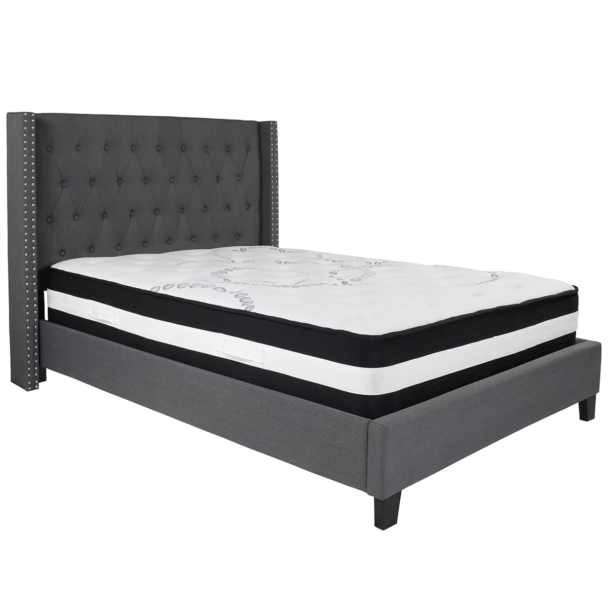 Flash Furniture Tribeca Queen Size Tufted Upholstered Platform Bed In Dark Gray Fabric With Pocket Spring Mattress