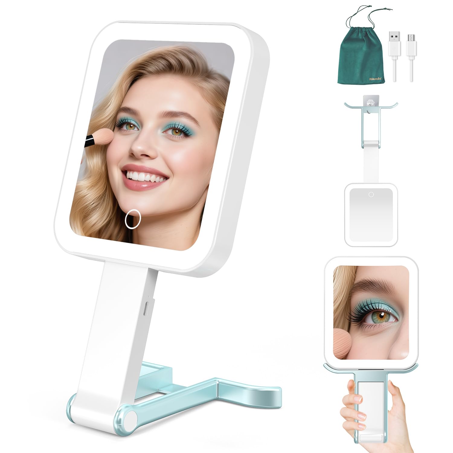Mocado Travel Makeup Mirror with Lights,10X/1X Magnifying Mirror with Light, Double Sided Travel Mirror with 3 Color Light,Dimma