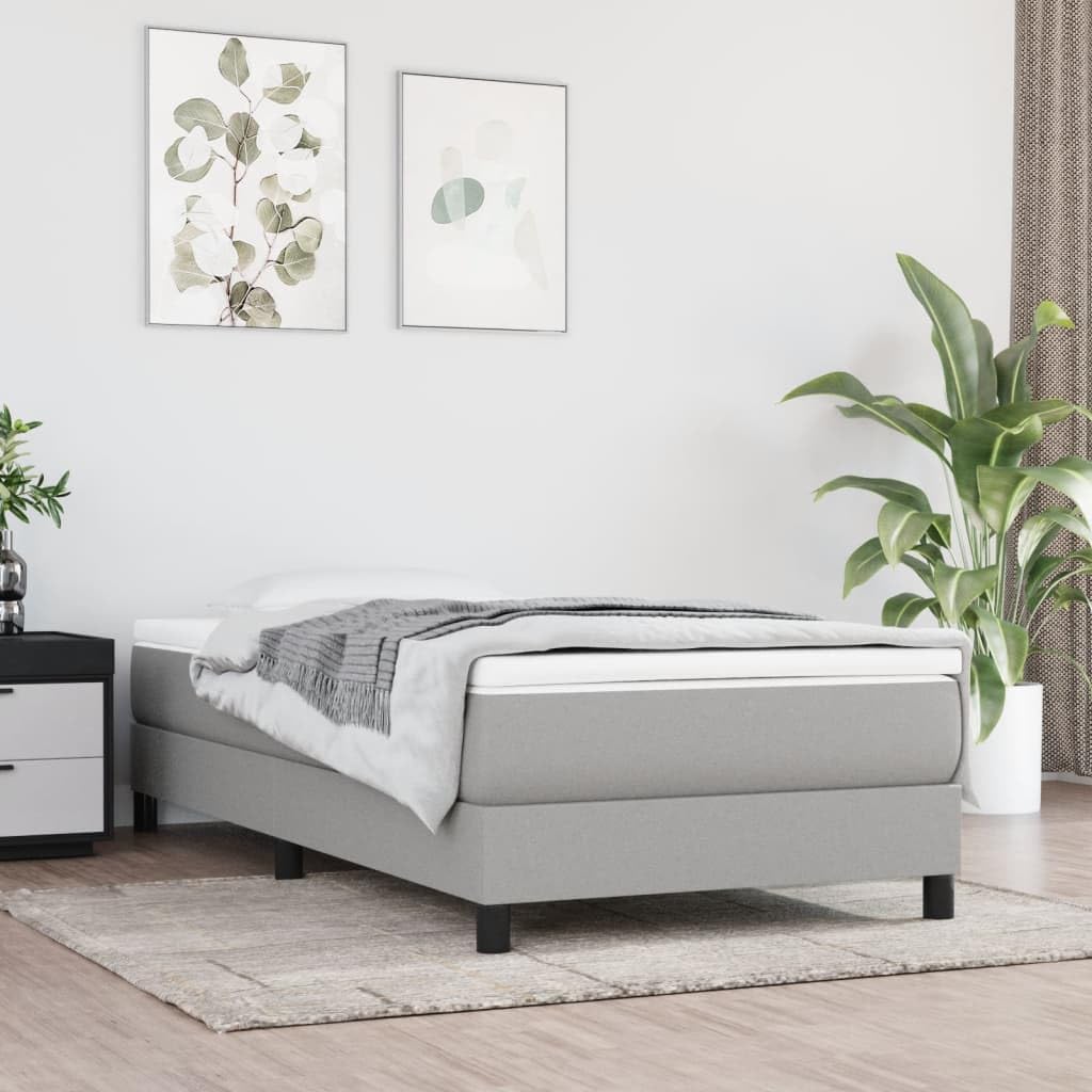 vidaXL Box Spring Twin Bed Frame - Light Gray 39.4x74.8 - Durable Plywood and Engineered Wood Construction - Mattress Friendly - Modern Design