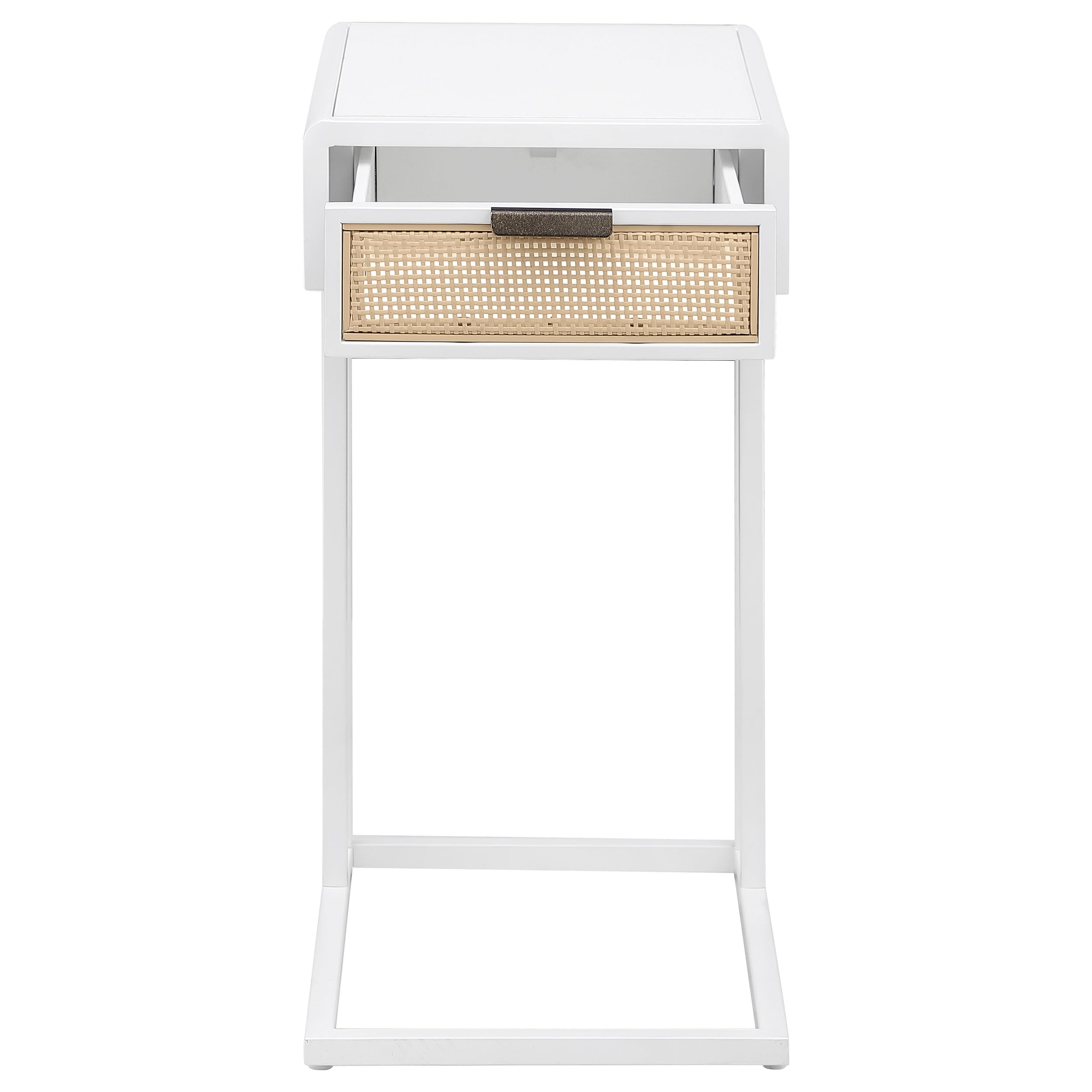 Coaster Home Furnishings Amherst 1-Drawer Radio Weave Cane Metal Side Table White