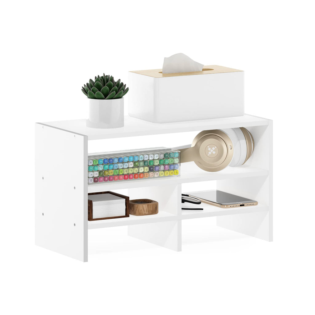 Furinno Hermite Desk Top Organizing Shelf Bookcase, 16.4-Inch, Engineered Wood, White, Model 20316WH