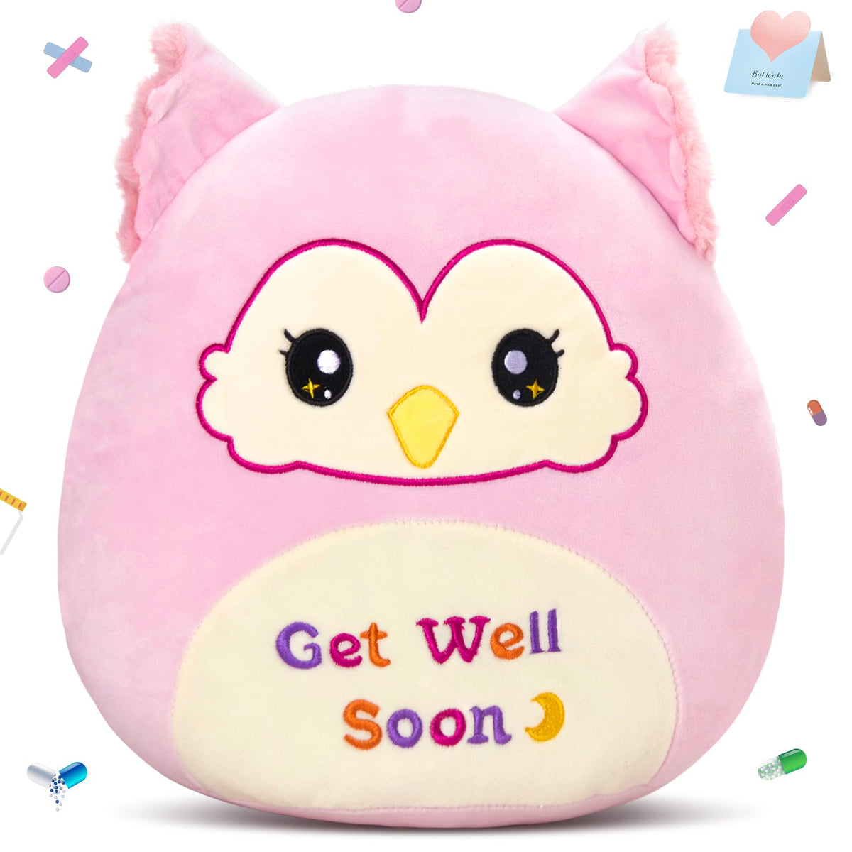 Wewill Get Well Soon Owl Plush Pillow, 12 Inch, Soft Pink Owl Stuffed Animal For Comfort And Healing, Get Well Gift For Kids Gir