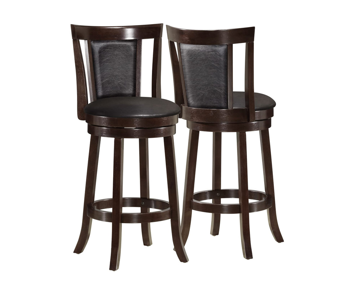 HomeRoots Furniture 40'.5' x 37'.5' x 78' Cappuccino, Black, Solid Wood, Foam, Veneer, Leather-Look - 2pcs Swivel Barstools