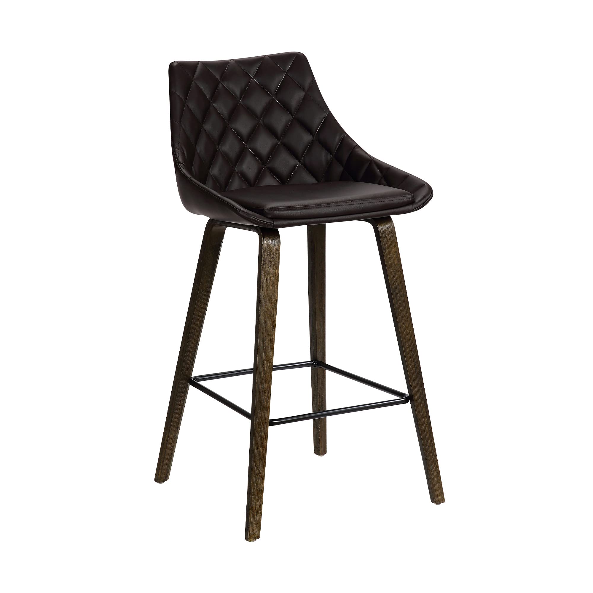 HomeRoots Black Steel,Faux Leather,Plywood 26' Brown Tufted Velvet Upholstered Bar Stool