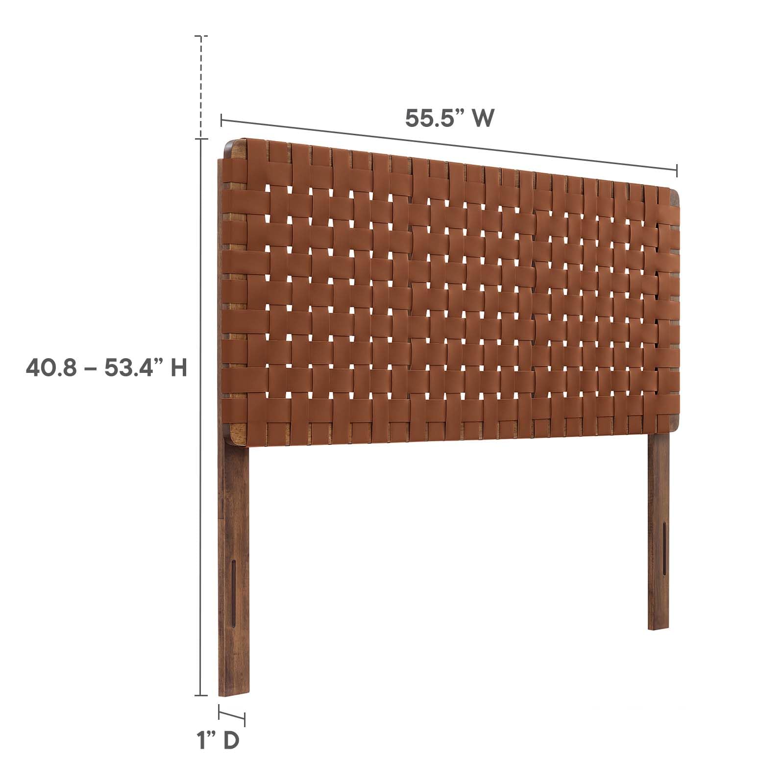 Modway Sparta Vegan Leather Weave Full Headboard in Walnut Brown Faux Leather Full Headboard Only, Height Adjustable Headboard, Freestanding Headboard for Teenager's Bedroom