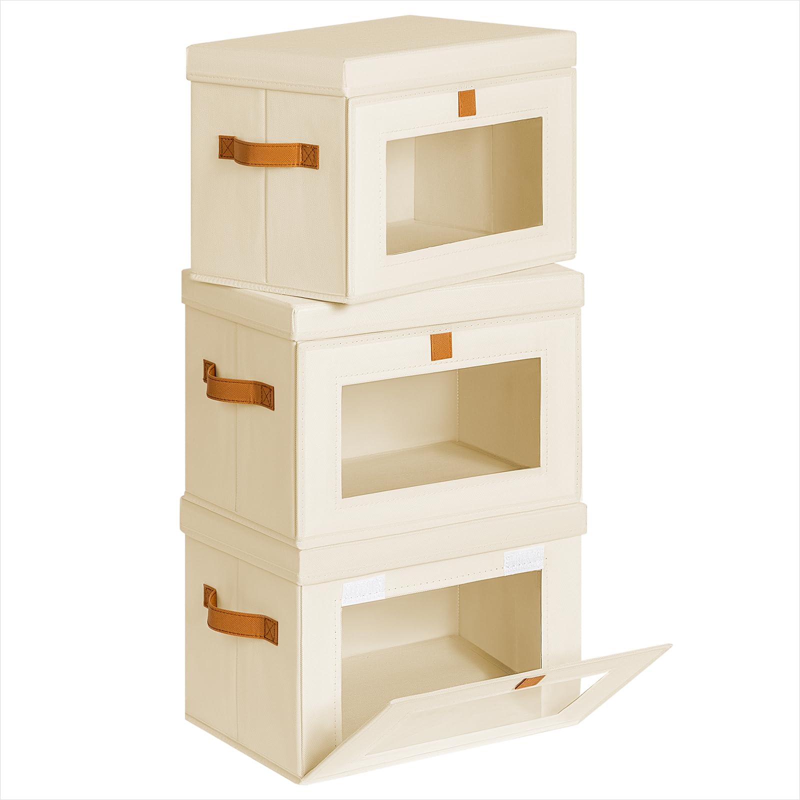 Homsorout Small Fabric Storage bins - Collapsible Storage Bins with Open Window, 3 Pack Closet Baskets for Shelves, Stackable De