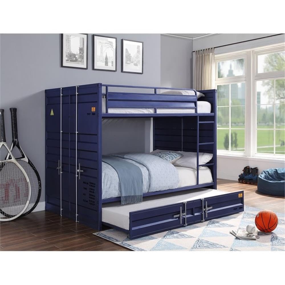 Acme Cargo Full Over Full Bunk Bed With Built-In Ladder In Blue Metal