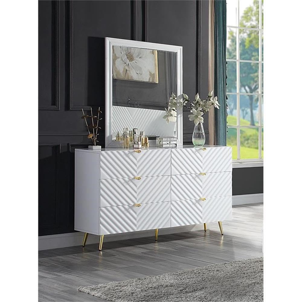 Acme Furniture Finish Dresser with 6 Drawers, White High Gloss