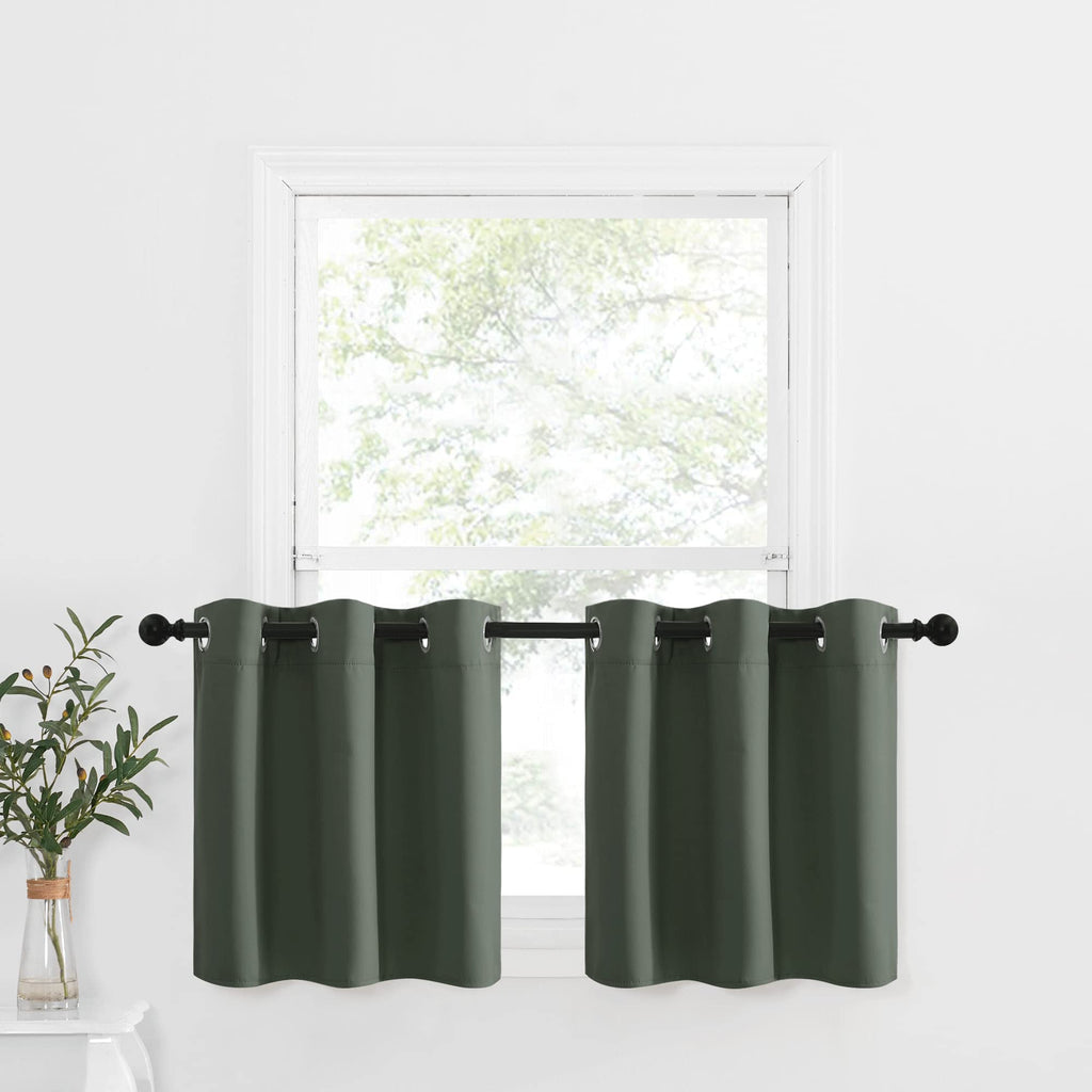 Nicetown Curtain Tiers And Valances Set, Privacy Room Darkening Curtains Window Drapes Farmhouse Small Window Covering Panels For Bedroom/Kitchen/Garden, 42 X 24-Inch Each, 2 Pcs, Dark Mallard
