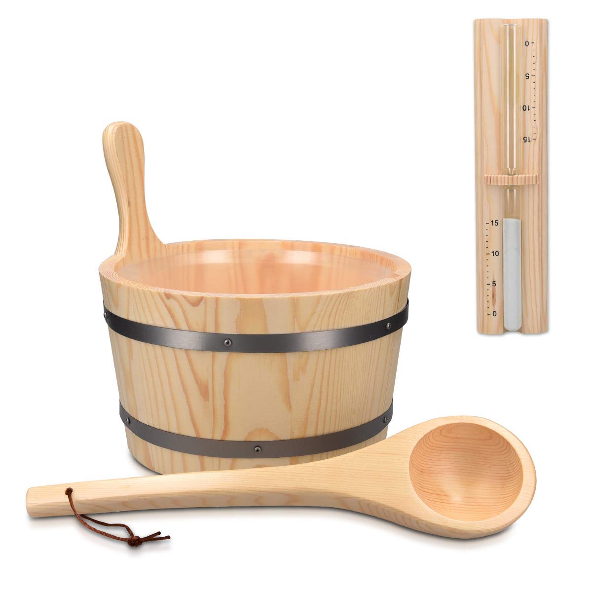 Navaris Wooden Sauna Bucket With Ladle - Essential Spa Accessory For Steam Room With 13 Gallon Pine Wood Bucket, Plastic Liner,