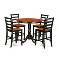 East West Furniture Trenton 5 Piece Counter Height Pub Set Includes a Round Dining Room Table and 4 Kitchen Chairs, 42x42 Inch, Black & Cherry