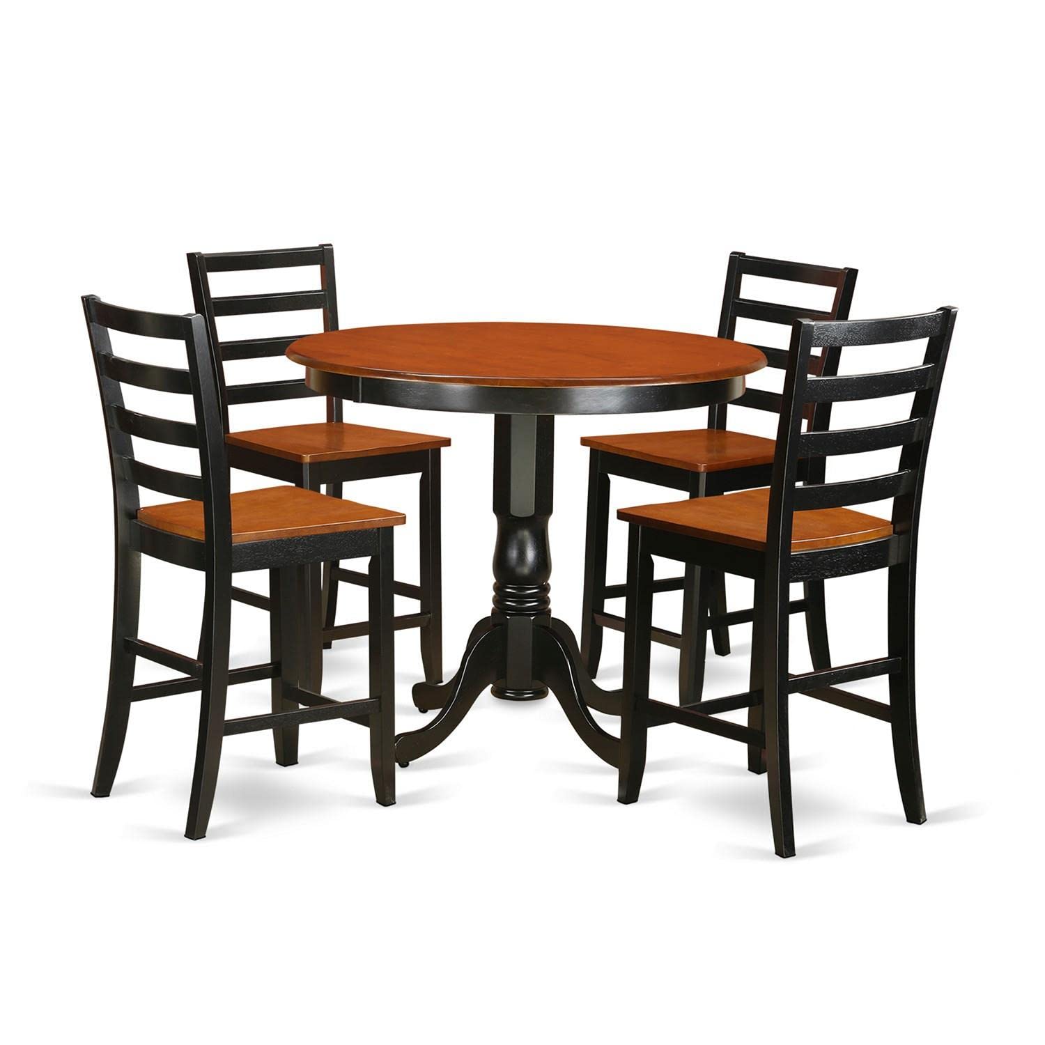 East West Furniture Trenton 5 Piece Counter Height Pub Set Includes a Round Dining Room Table and 4 Kitchen Chairs, 42x42 Inch, Black & Cherry