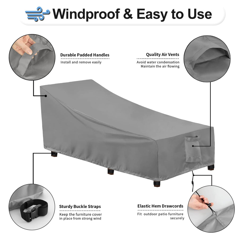 Outdoorlines Outdoor Waterproof Patio Chaise Lounge Chair Cover - Uv Resistant Lounger Covers Heavy Duty Weatherproof Patio Sofa Furniture Covers, 1 Pack, 78Wx35.5Dx33H Inches, Gray