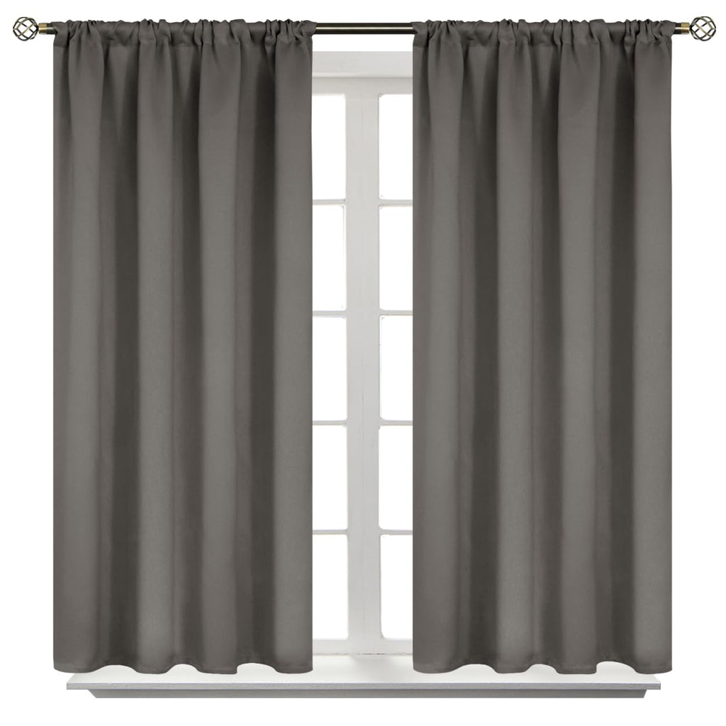 Bgment Short Blackout Curtains 48 Inches Length - Rod Pocket Thermal Insulated Room Darkening Window Drapes For Kitchen Bedroom Bathroom, Grey, 2 Panels, 42 X 48 Inch