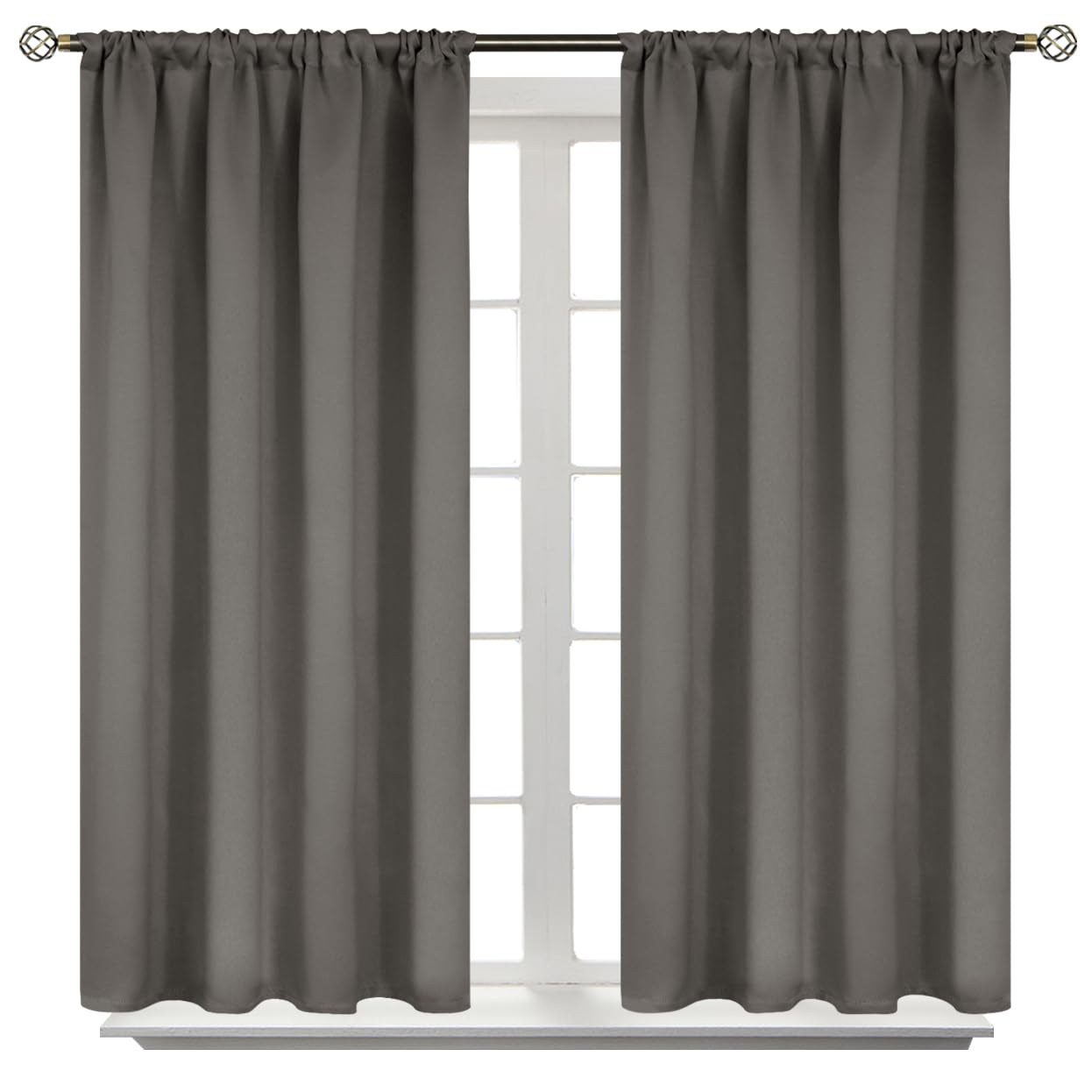 Bgment Short Blackout Curtains 48 Inches Length - Rod Pocket Thermal Insulated Room Darkening Window Drapes For Kitchen Bedroom Bathroom, Grey, 2 Panels, 42 X 48 Inch