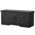 Homsho 2-Tier Storage Bench, Shoe Bench With Padded Seat Cushion, Entryway Bench With 2 Barn Doors, Adjustable Shelf, 13.8' D X 39.4' W X 17.7' H, For Entryway, Living Room, Bedroom, Black
