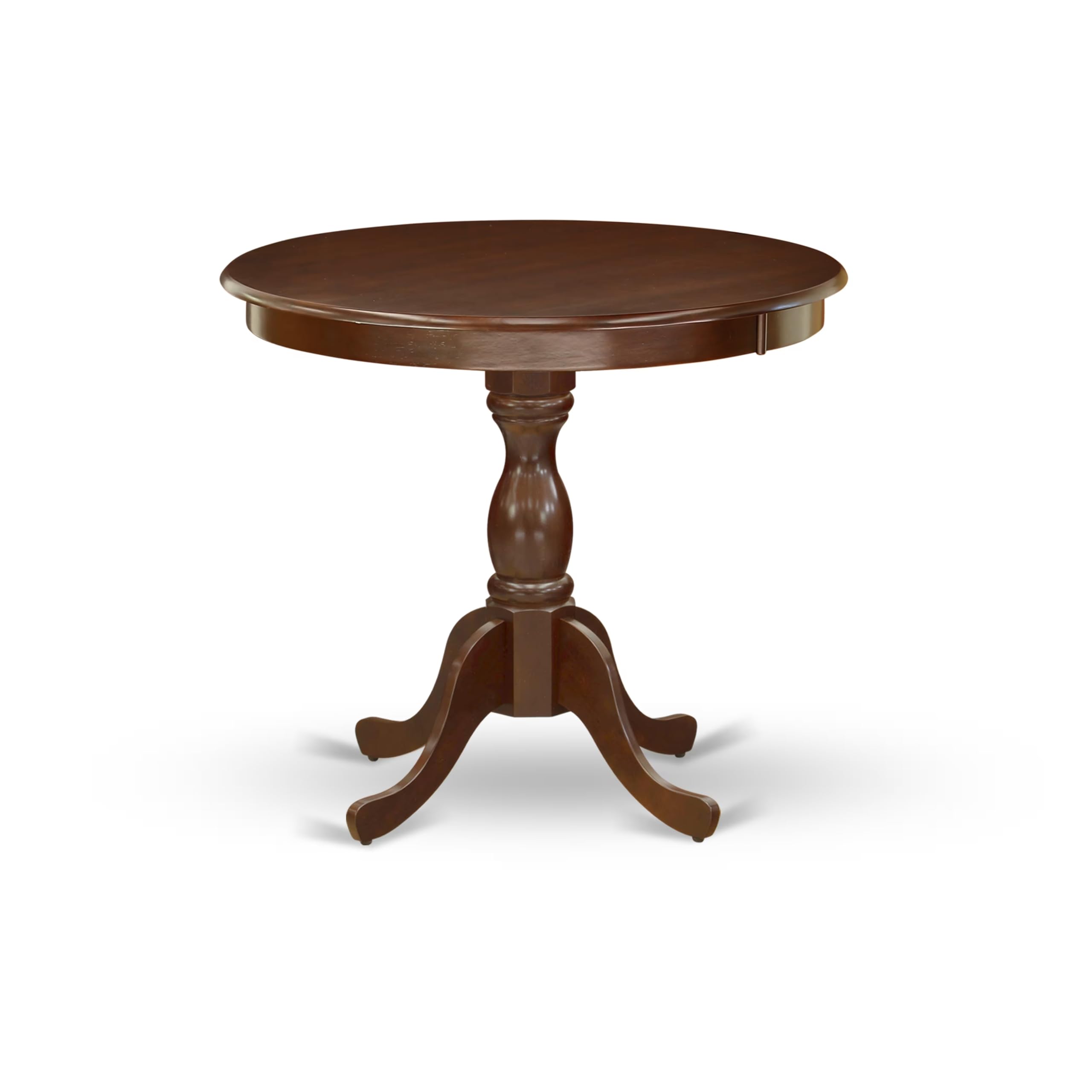 East West Furniture AMSI3-MAH-35 3 Piece Dining Room Table Set Contains a Round Kitchen Table with Pedestal and 2 Doeskin Linen Fabric Parson Dining Chairs, 36x36 Inch, Mahogany