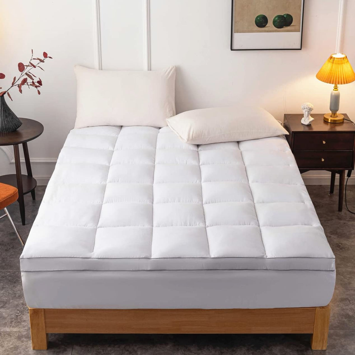 Drovan Mattress Pad King Size - Extra Thick Mattress Cover - Pillow Top Deep Pocket With Breathable 7D Spiral Fiber Filling Cool