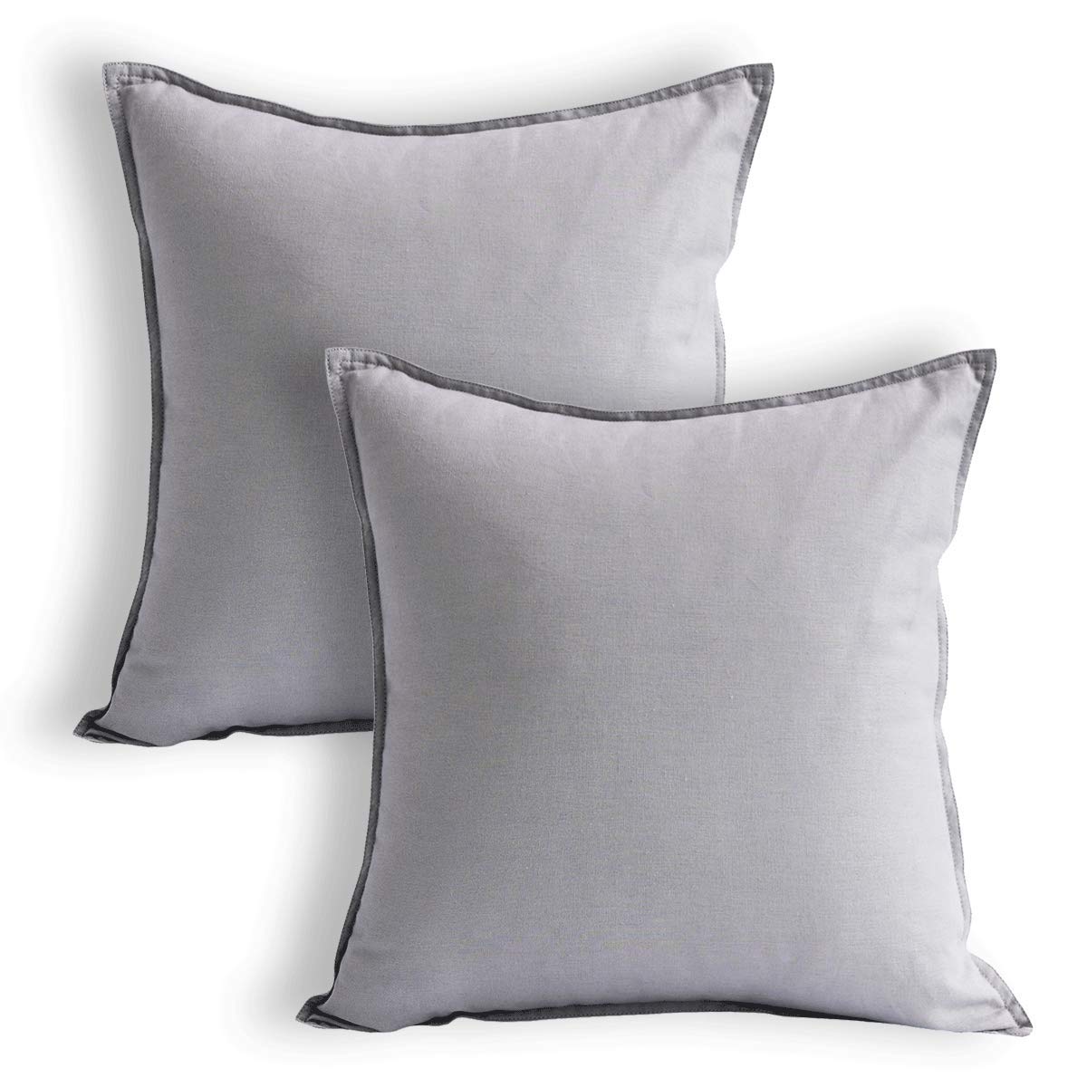 Jeanerlor Pack Of 2, Cotton Linen Soft Soild Decorative Grey Throw Pillow Covers Set Cushion Case For Sofa/Bedroom/Car,24 X 24 I