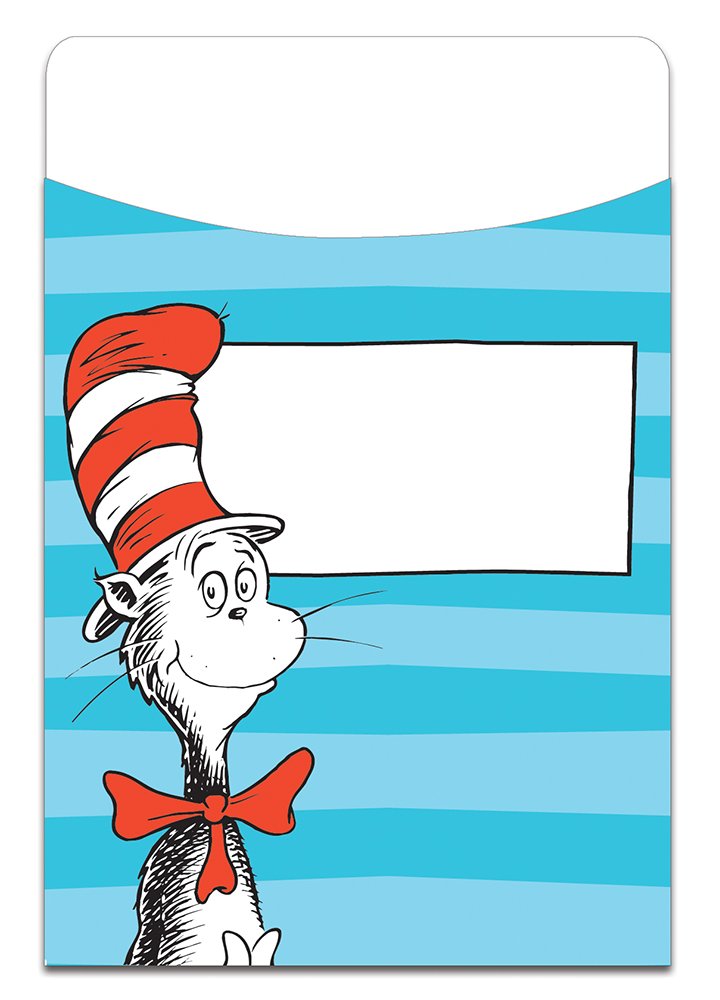 Eureka Dr. Seuss Cat in the Hat Back to School Library Book Pockets, 3.5' x 5.5', 35 pc