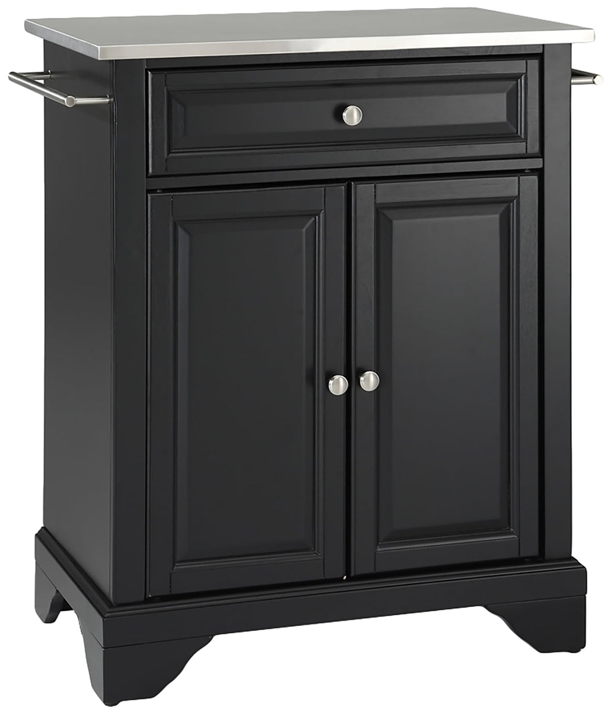 Crosley Furniture Lafayette Stainless Steel Top Small Rolling Kitchen Island Storage Cart, Microwave Stand, Black