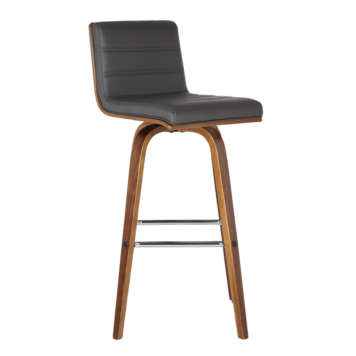 HomeRoots Wood, Faux Leather/Leatherette, Stainless Steel 26â€ Gray Faux Leather Wooden Swivel Bar Stool