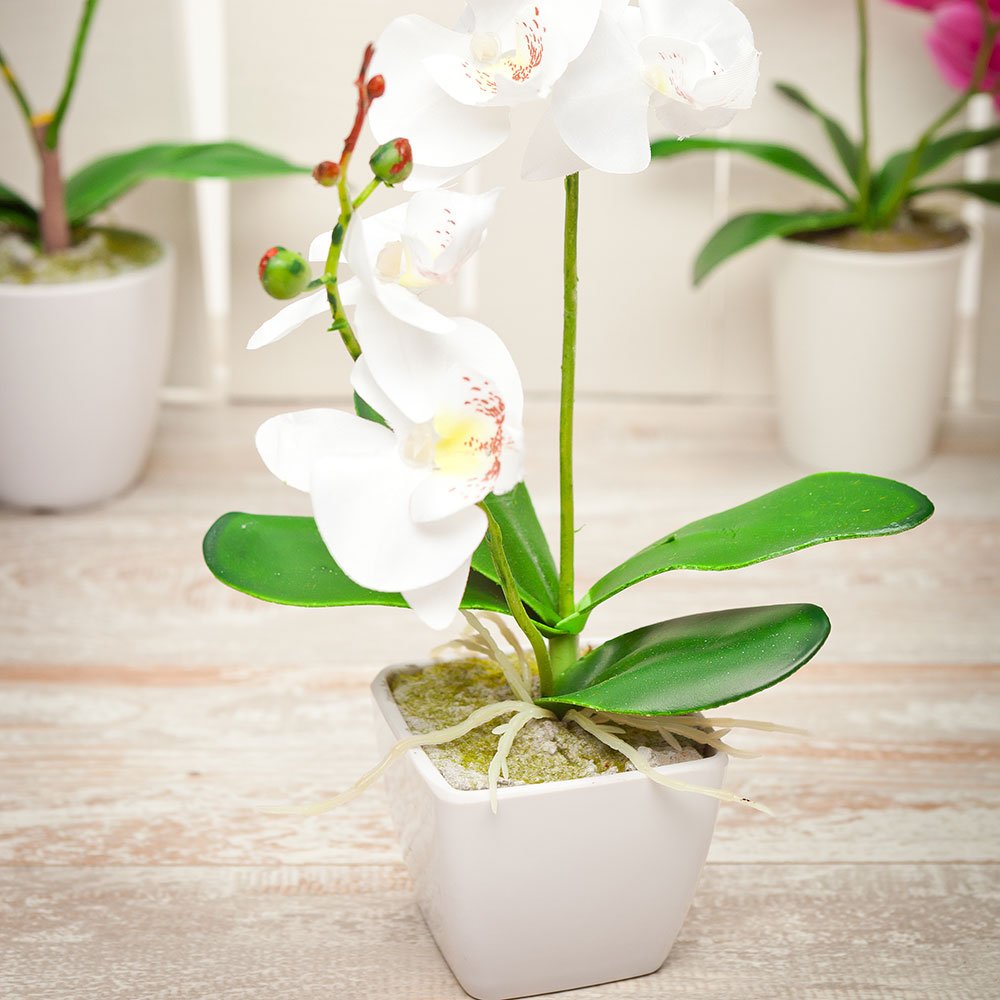 Restaurantware Faux Fiore White Orchid - White Pot - Faux Plants - 13.4'''' - 1ct Box