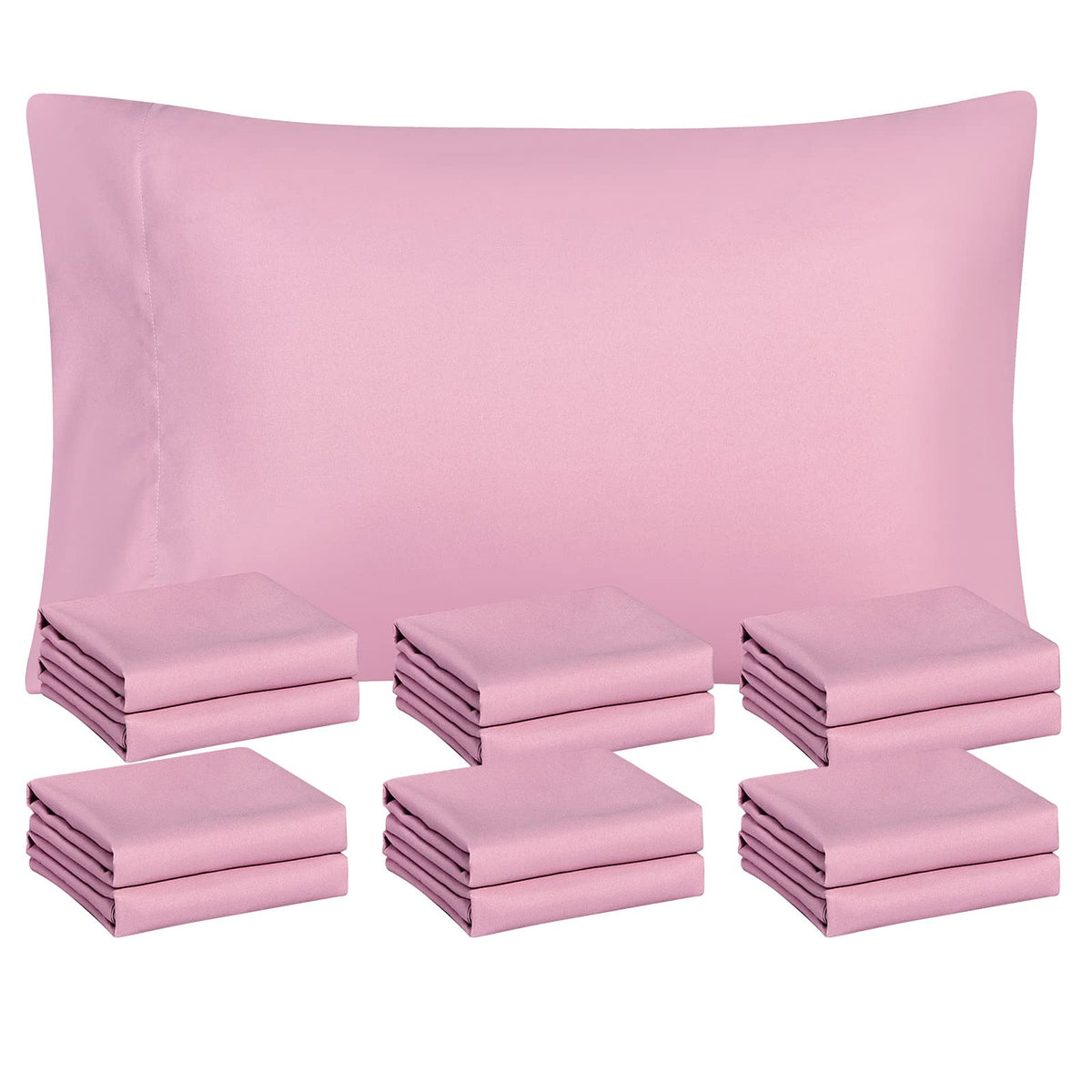 Freshculture Dusty Pink Pillowcases Queen Size 12 Pack - Bulk Pillowcase Set - Envelope Closure - Soft Brushed Microfiber Fabric