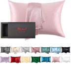 Real Satin Pillowcase for Hair and Skin Made in USA, Pure 22 Momme Silk Pillow Cases King with Zipper, 100% Mulberry Silk, Organ