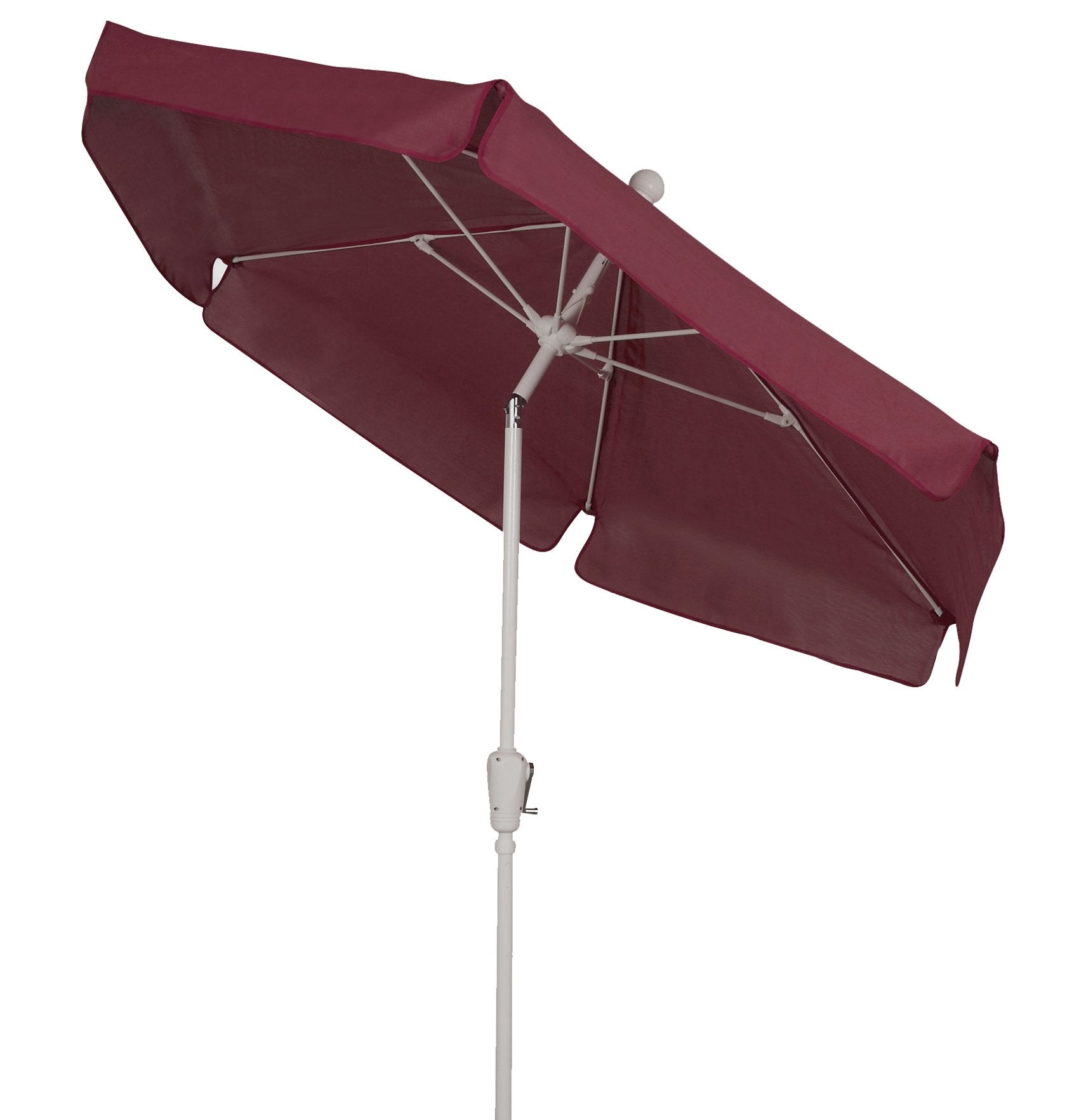 FiberBuilt Umbrellas Garden Umbrella with Push-Button Tilt, 7.5 Foot Burgundy Canopy and White Pole