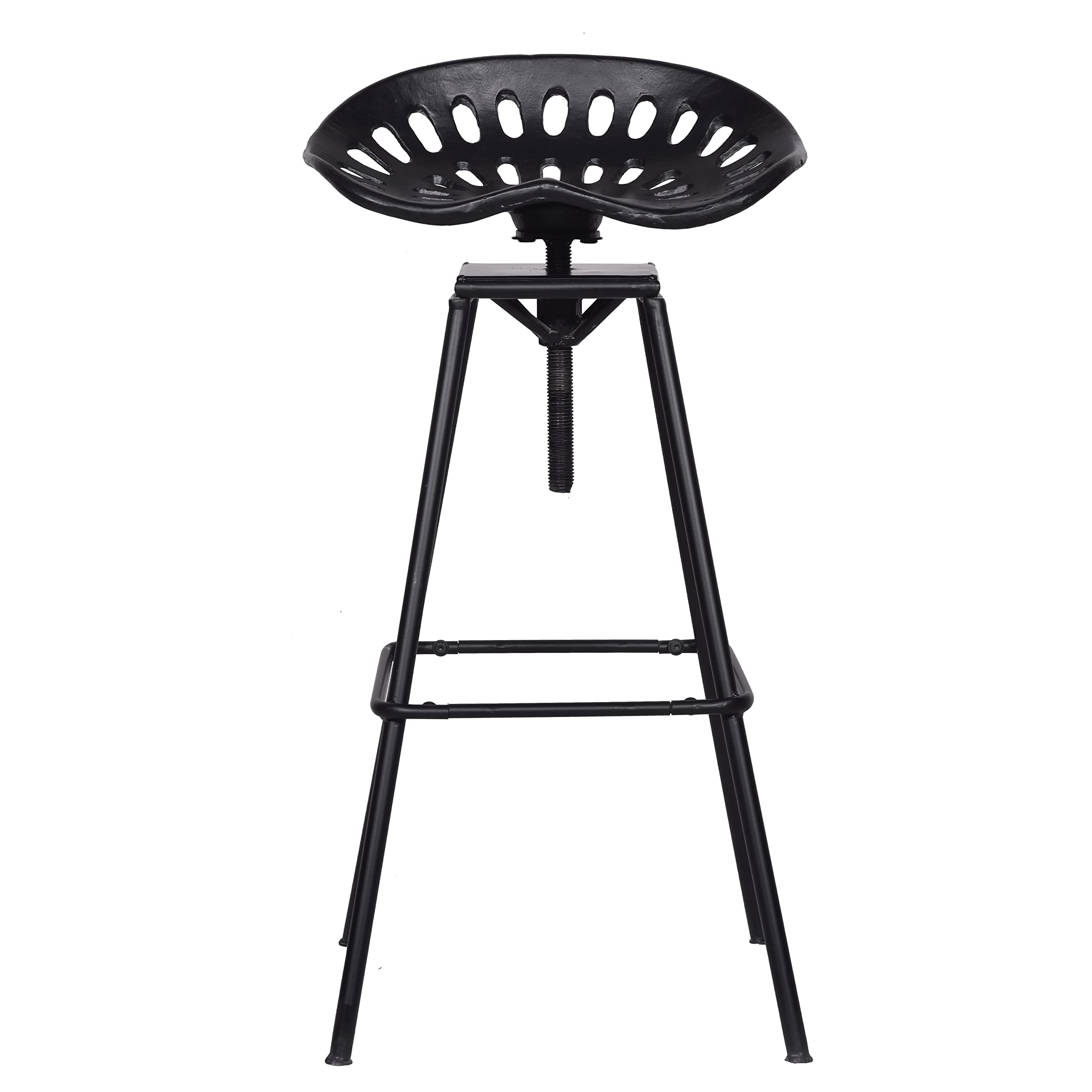 38 Inch Industrial Metal Barstool, Swivel and Adjustable Seat Height, Angled Legs, Black