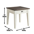 Steve Silver Cayla, Two-Tone Finish, Base, Top, Vintage Look Drawer End Table, 24" L x 24" W x 24" H, Dark oak, Antique white