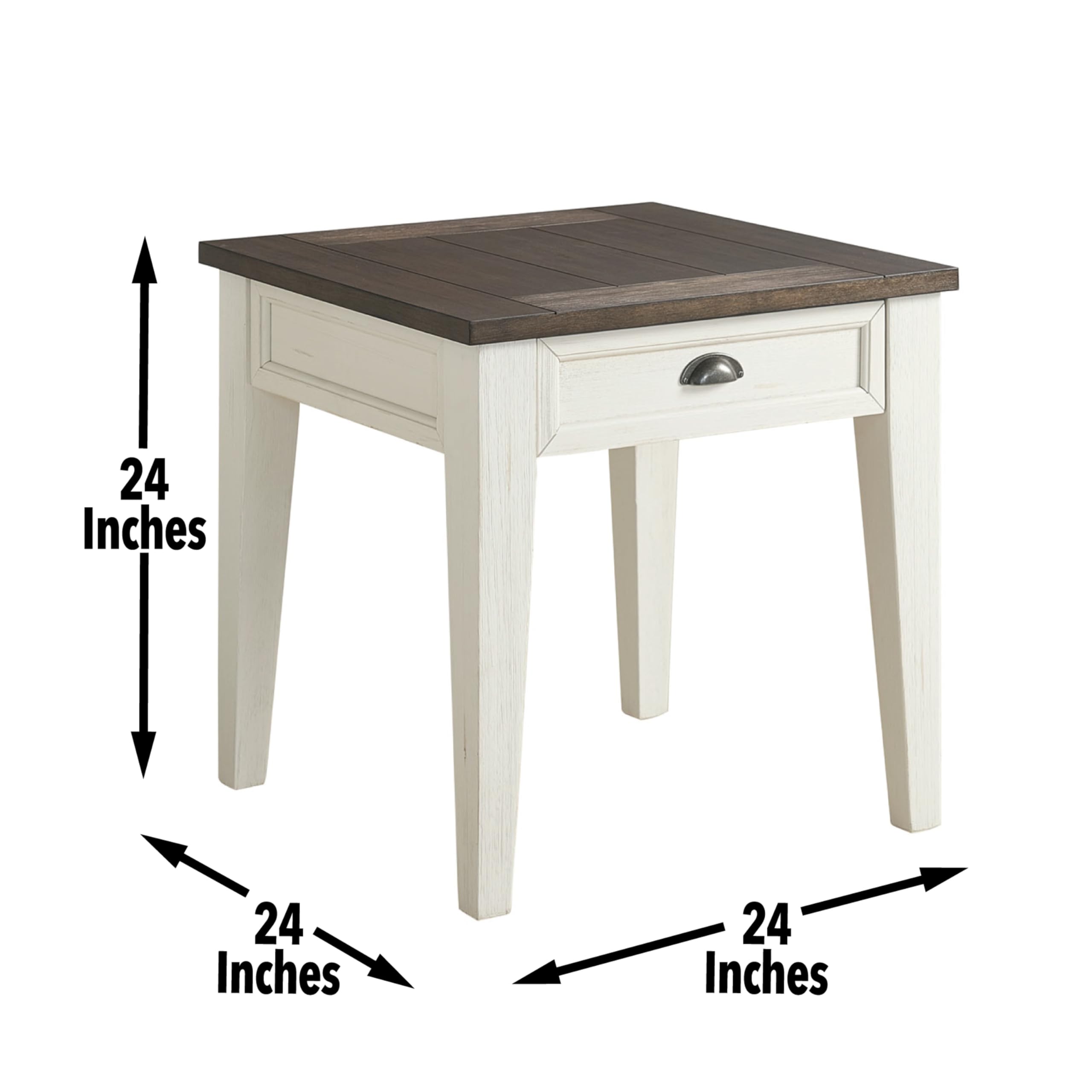 Steve Silver Cayla, Two-Tone Finish, Base, Top, Vintage Look Drawer End Table, 24" L x 24" W x 24" H, Dark oak, Antique white