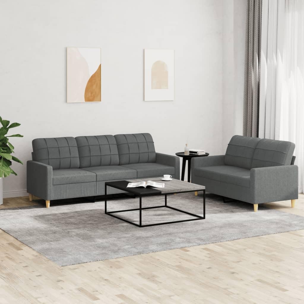 vidaXL 2 Piece Sofa Set with Cushions in Dark Gray Fabric - Stylish and Comfortable Seating for Indoor Lounge Areas or Living Rooms'.