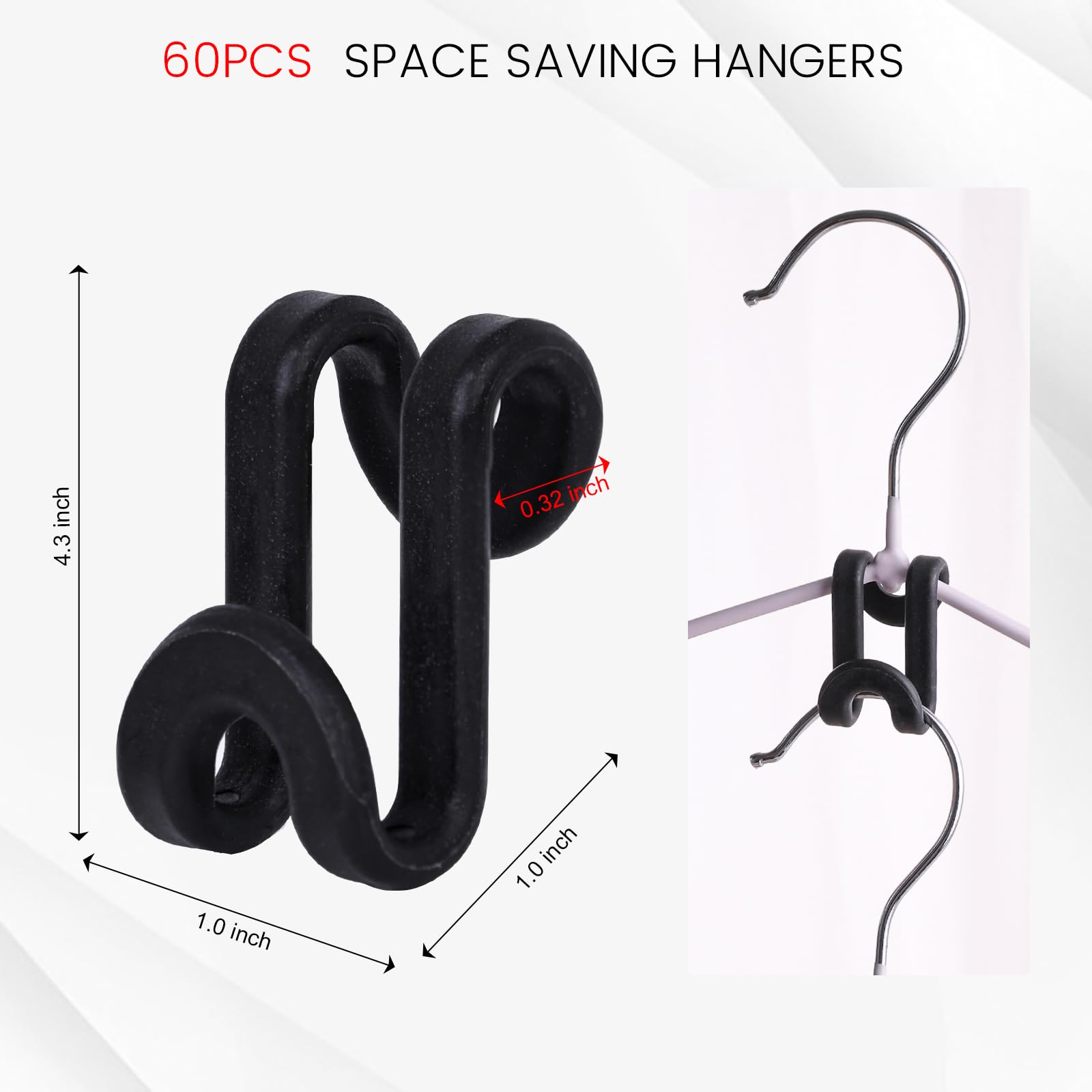 Hakday 60Pcs Hanger Connector Hooks, Black Clothes Hanger Connector Heavy Duty Space Saving Hooks For Velvet Hangers Wooden Hang