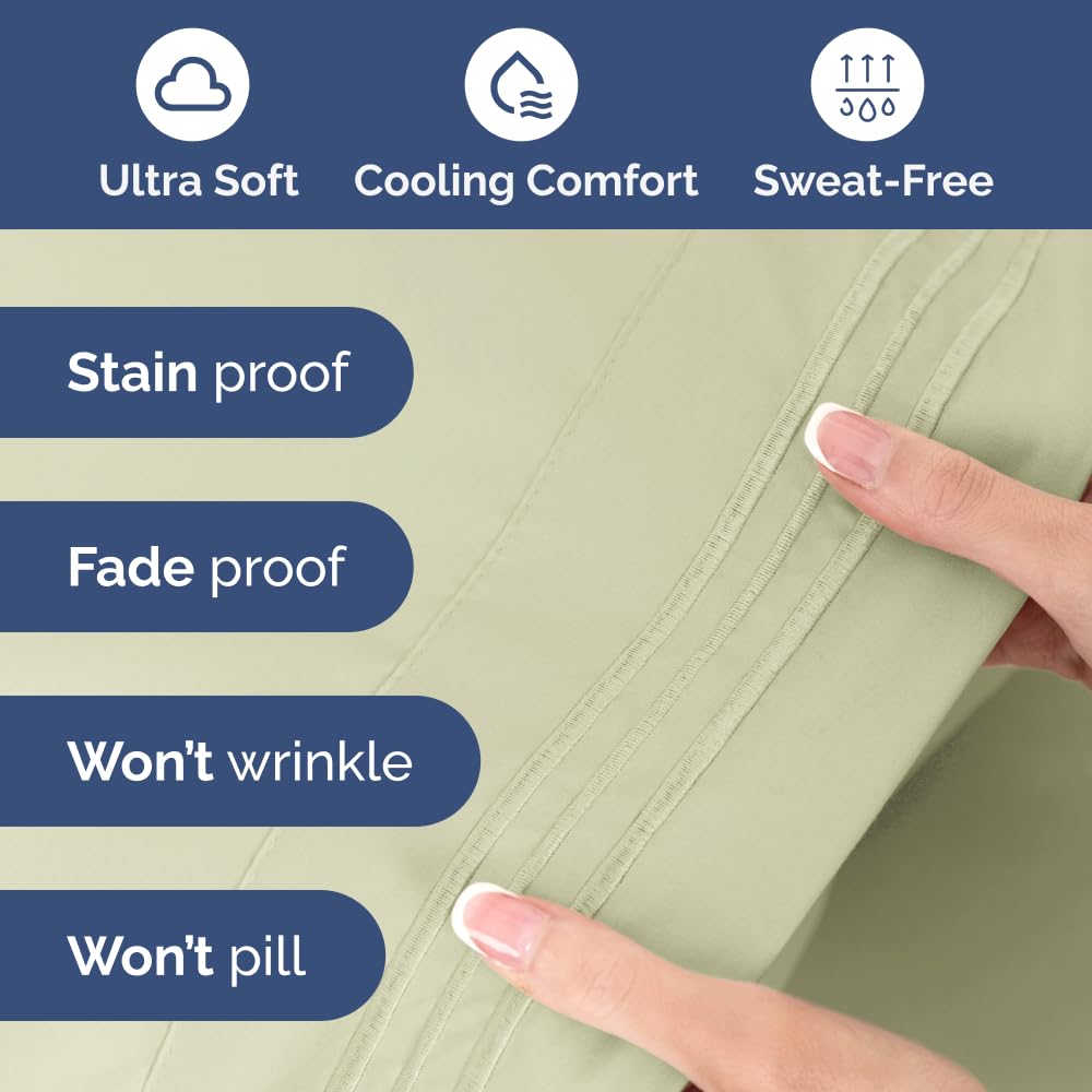 Extra Deep Pocket Queen Sheets - 4 Piece Breathable & Cooling Bed Sheets - Hotel Luxury Bed Sheet Set - Soft, Wrinkle Free & Comfy - Easily Fits Extra Deep Mattresses - Light Sage Green Sheets Set