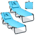Gymax Tanning Chair, 350Lbs Beach Lounge Chair With Face Hole, Washable Pillow & Carry Strap, Adjustable Folding Chaise Lounge, Layout Chair For Outside, Patio, Poolside, Lawn (2, Arctic)