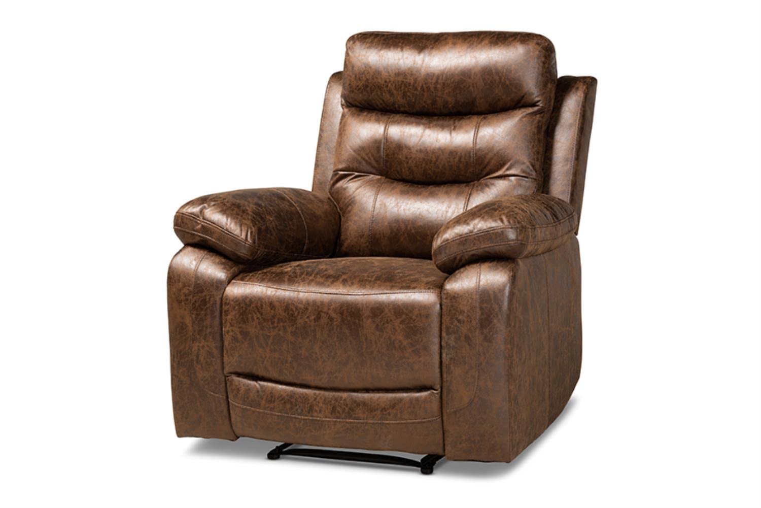 Baxton Studio Beasely Modern and Contemporary Distressed Brown Faux Leather Upholstered 3-Piece Living Room Set