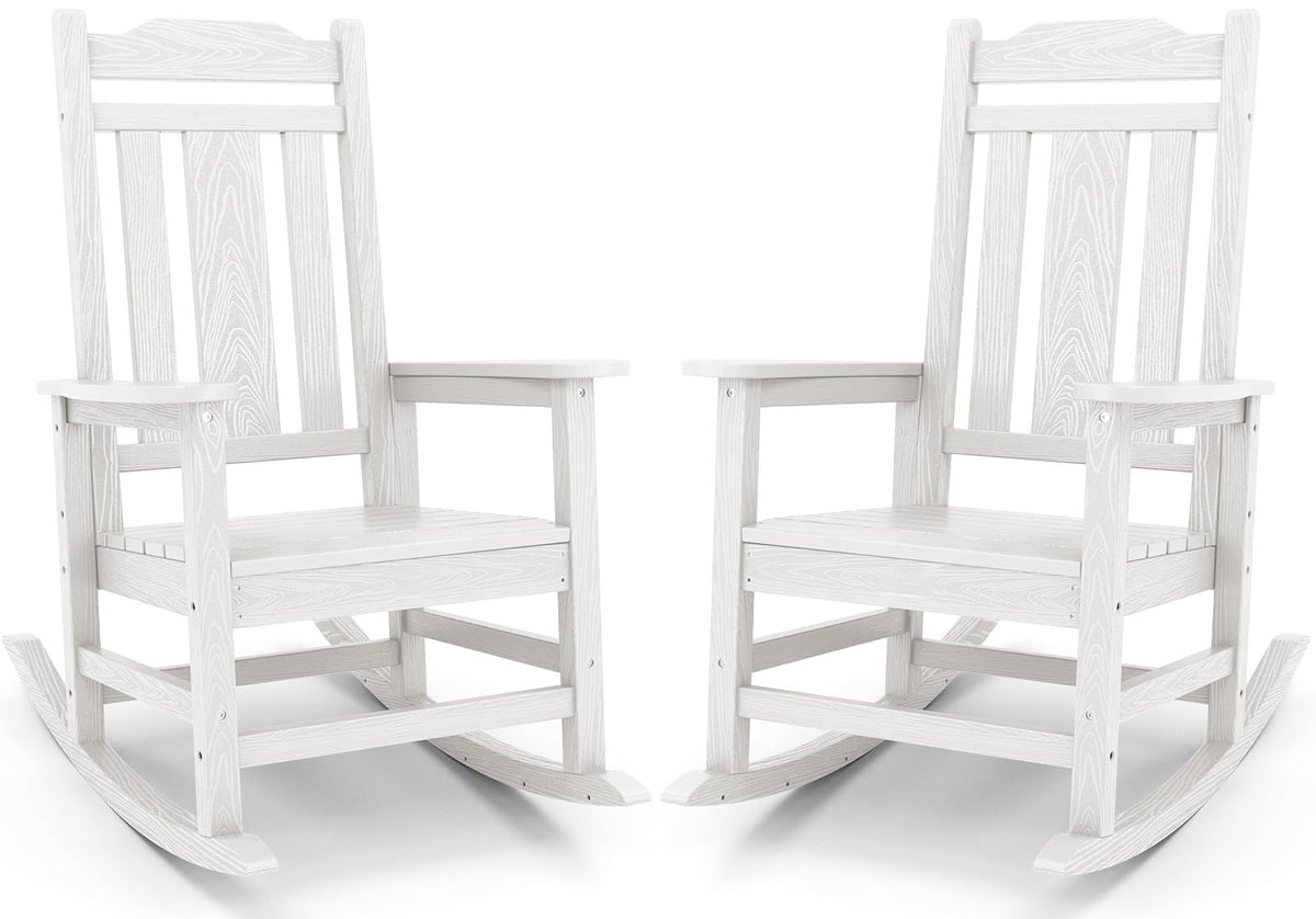 Serwall White Outdoor Rocking Chair Set Of 2, Hdpe Outdoor Rocker