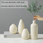 Cemabt Beige Ceramic Vase Set - 4 Small Vases For Flowers, Unique Flower Vases For Centerpieces, Decorative Modern Vases For Hom