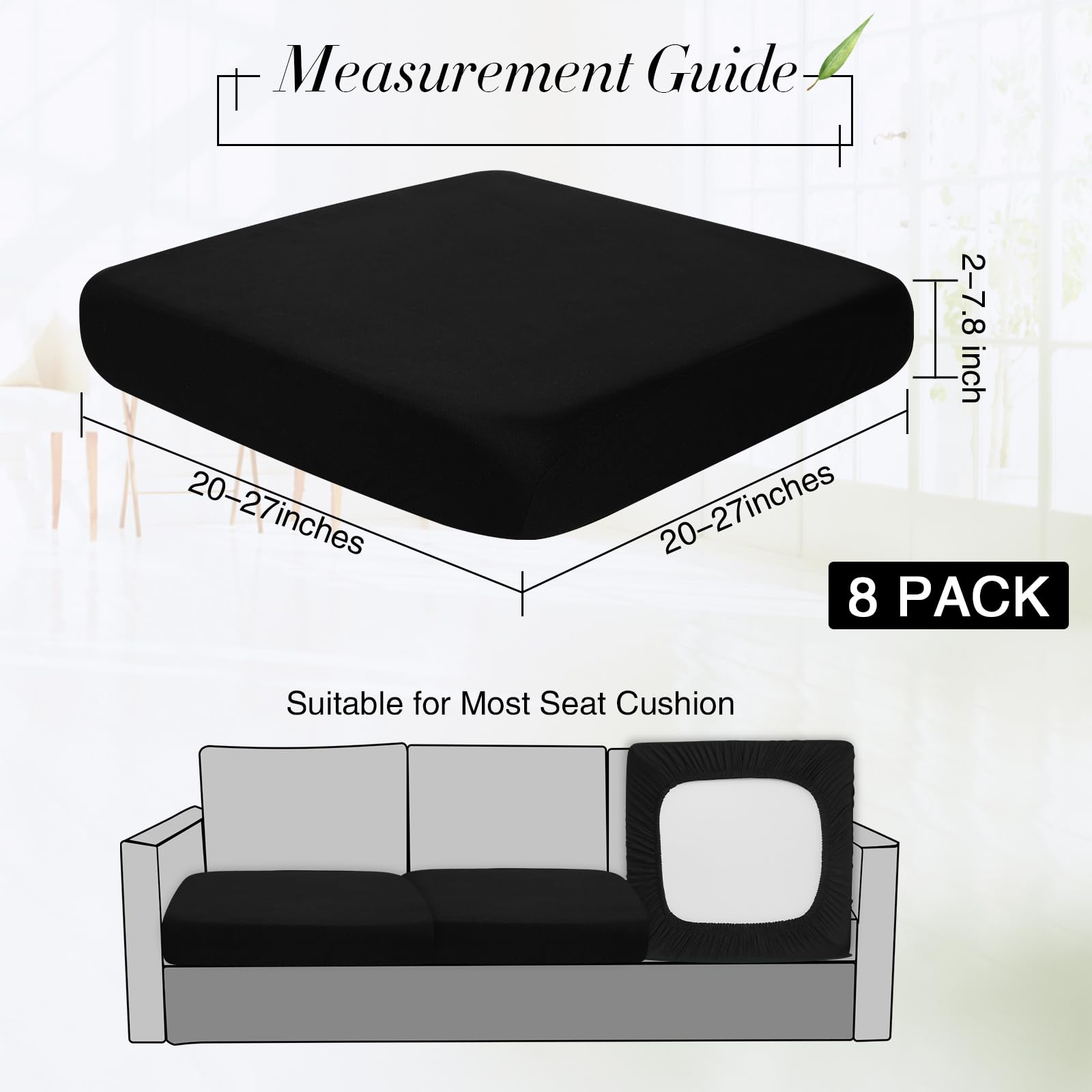 Newwiee 8Pcs Patio Cushion Covers Stretch Outdoor Cushion Cover Replacement For Patio Furniture Sofa Couch Slipcovers, Soft Flexibility Washable Furniture Protector(Waterproof Pure,Black)