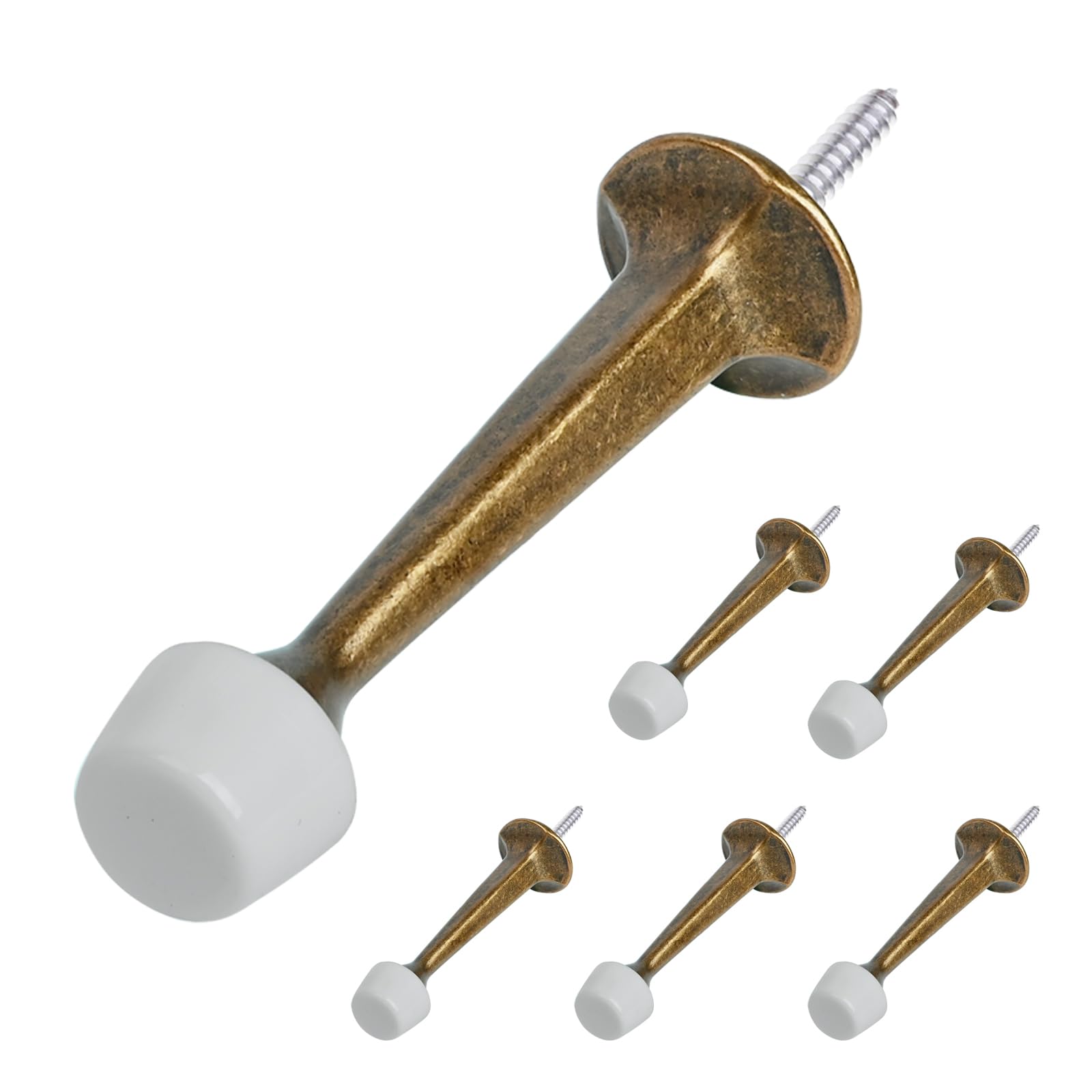 Homotek 6 Pack Heavy Duty Solid Rigid Door Stop With Soft Rubber Tip, Zinc Die Cast Door Stopper Protect Wall & Door,Brass Bronz